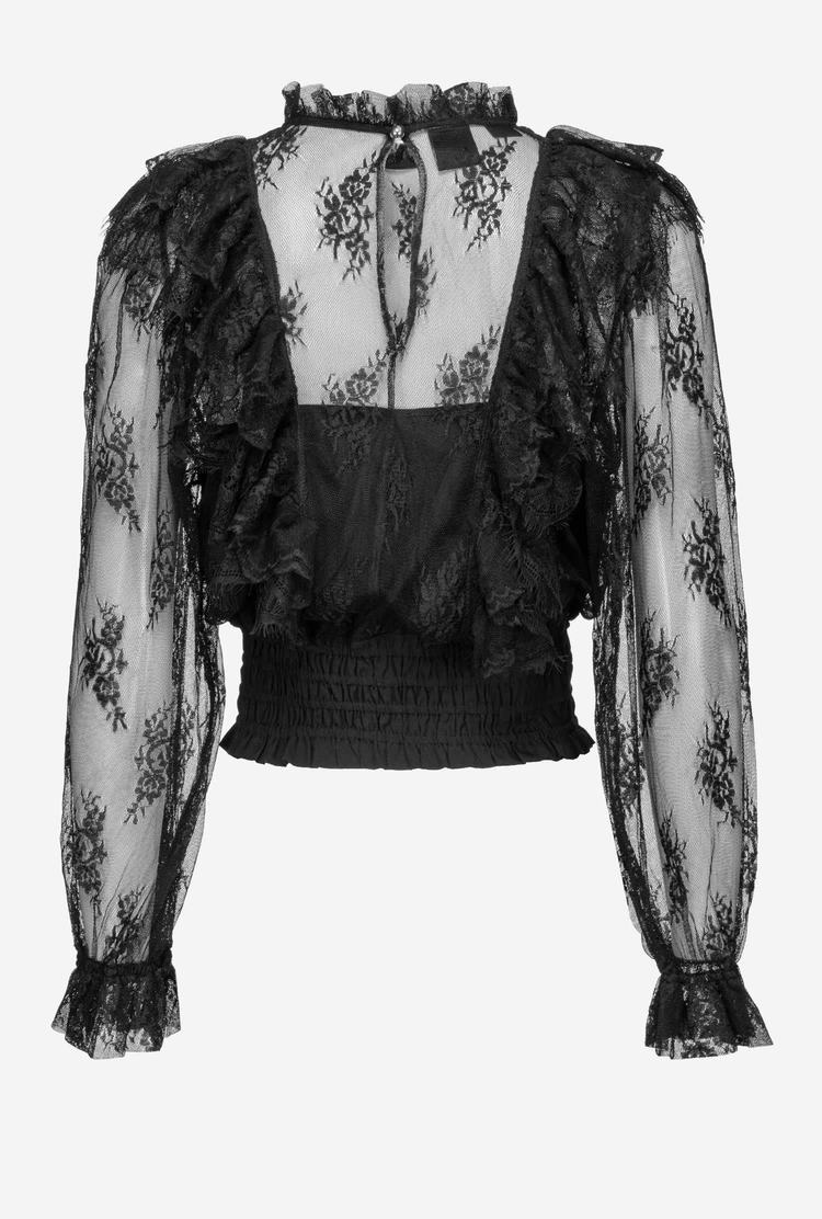 Black Women's Pinko Cropped Lace Shirts | Ireland-82390459