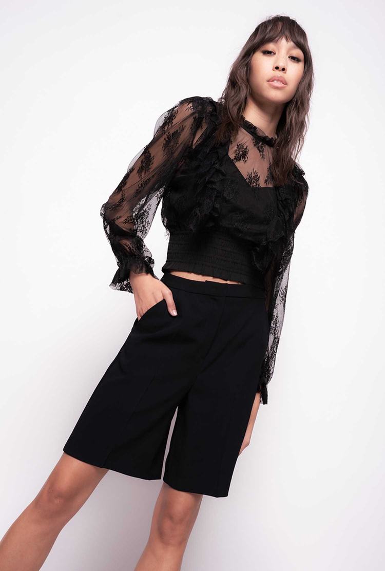 Black Women\'s Pinko Cropped Lace Shirts | Ireland-82390459