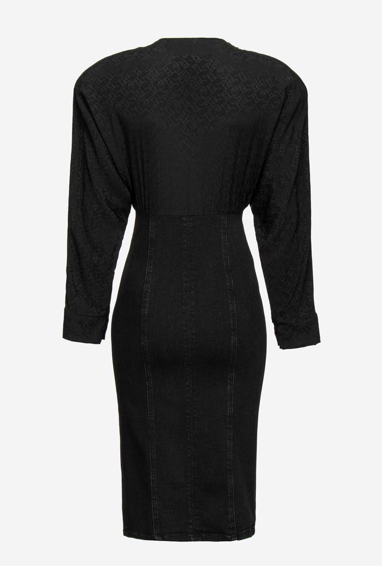 Black Women's Pinko Denim And Jacquard Midi Dress | Ireland-31047629