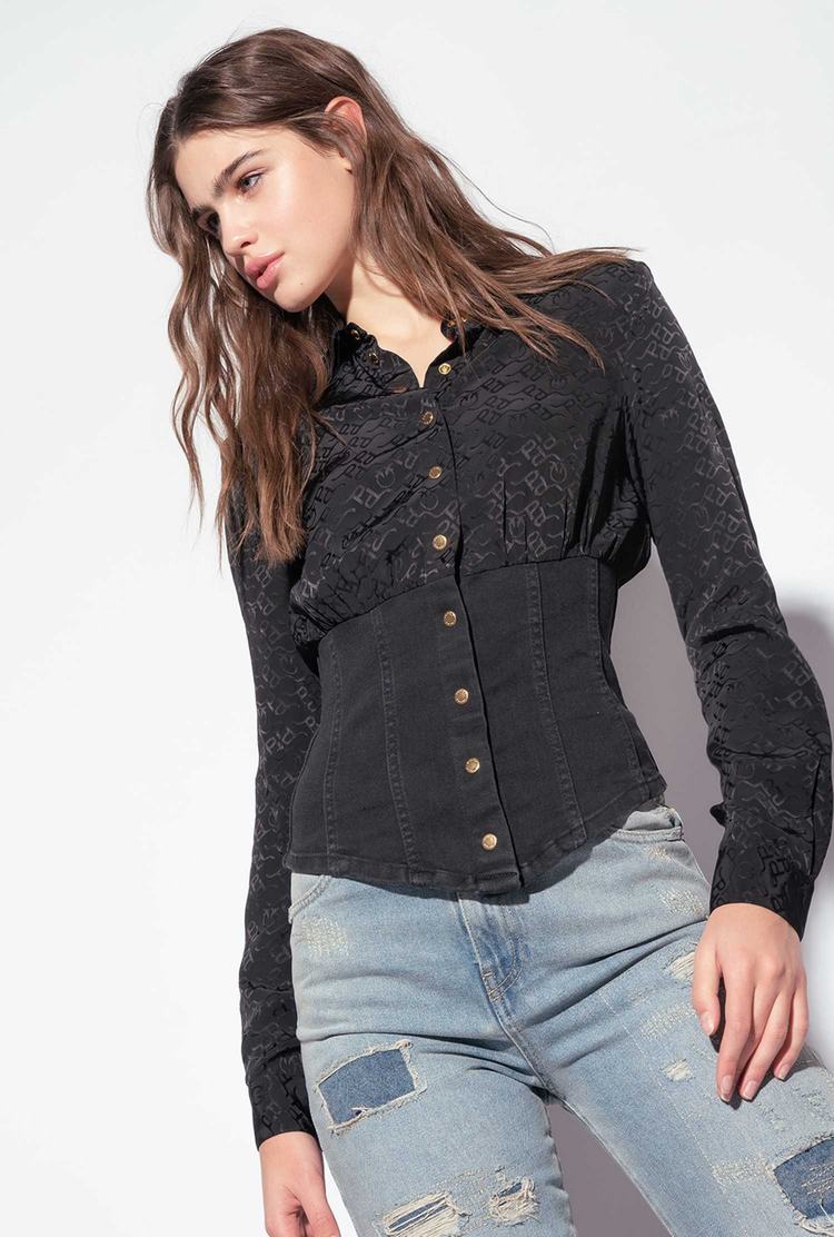 Black Women's Pinko Denim And Jacquard Shirts | Ireland-13208599