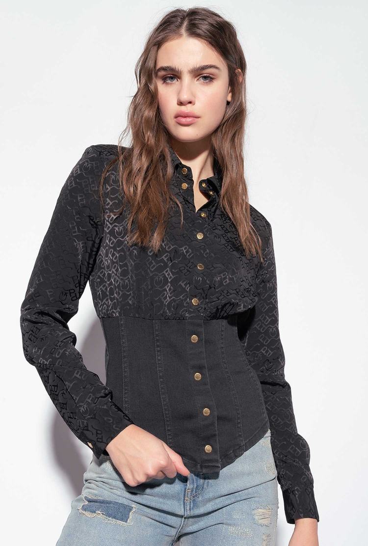 Black Women's Pinko Denim And Jacquard Shirts | Ireland-13208599