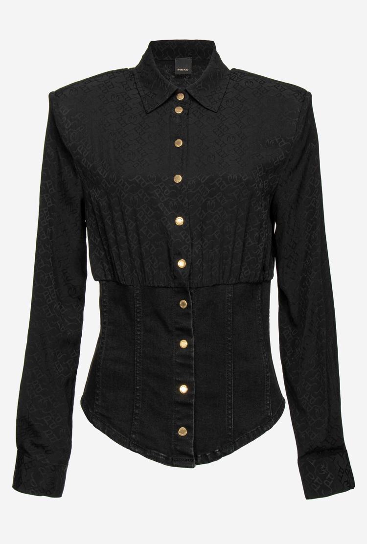 Black Women's Pinko Denim And Jacquard Shirts | Ireland-13208599