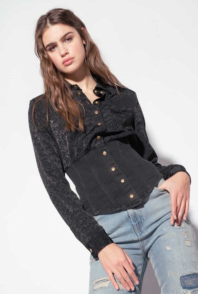 Black Women\'s Pinko Denim And Jacquard Shirts | Ireland-13208599