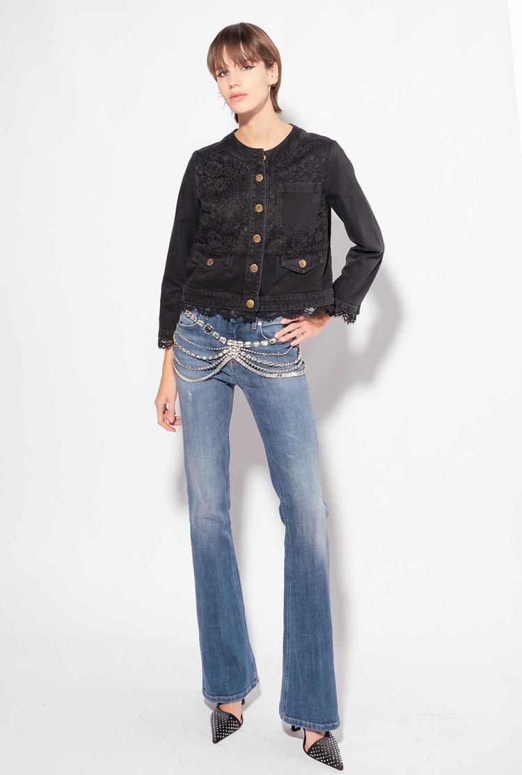 Black Women's Pinko Denim And Lace Jackets | Ireland-76814909