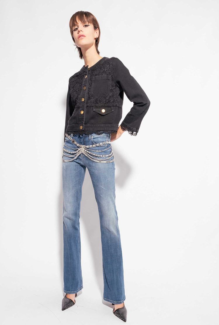 Black Women's Pinko Denim And Lace Jackets | Ireland-76814909