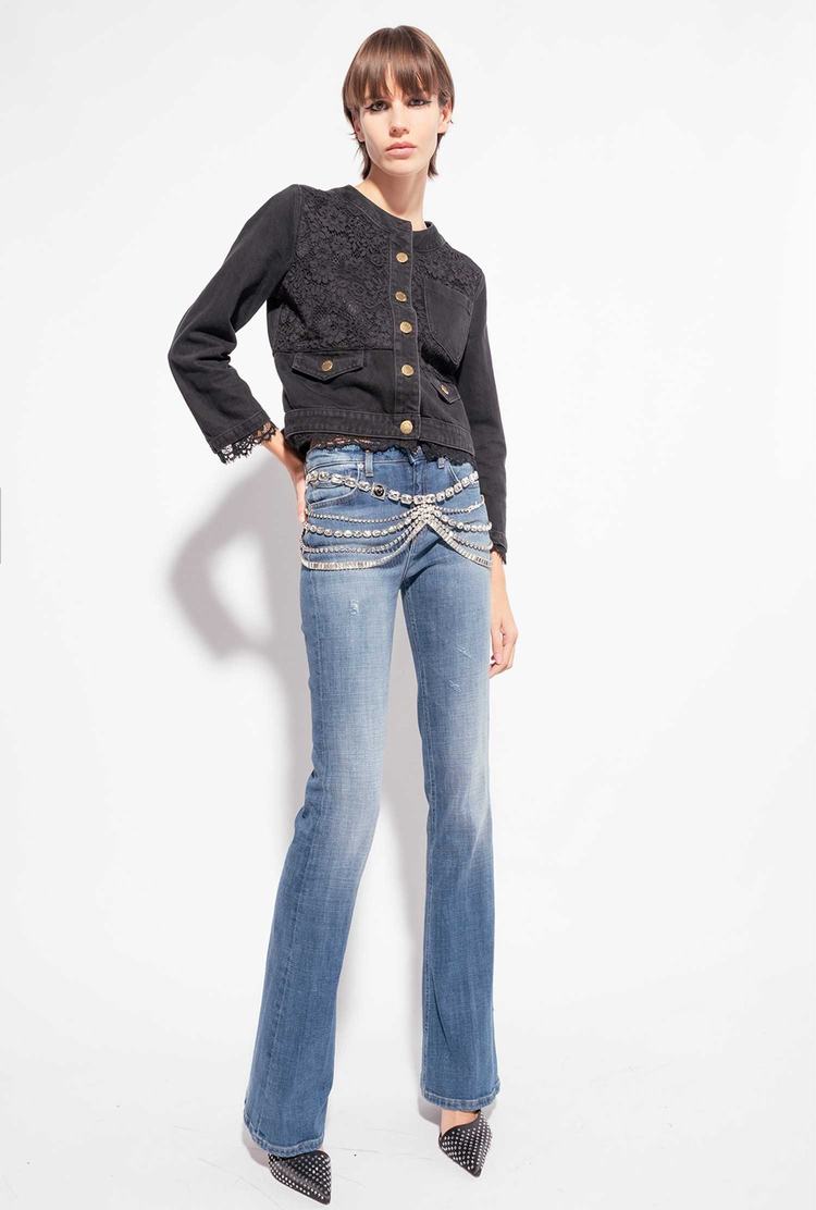 Black Women's Pinko Denim And Lace Jackets | Ireland-76814909