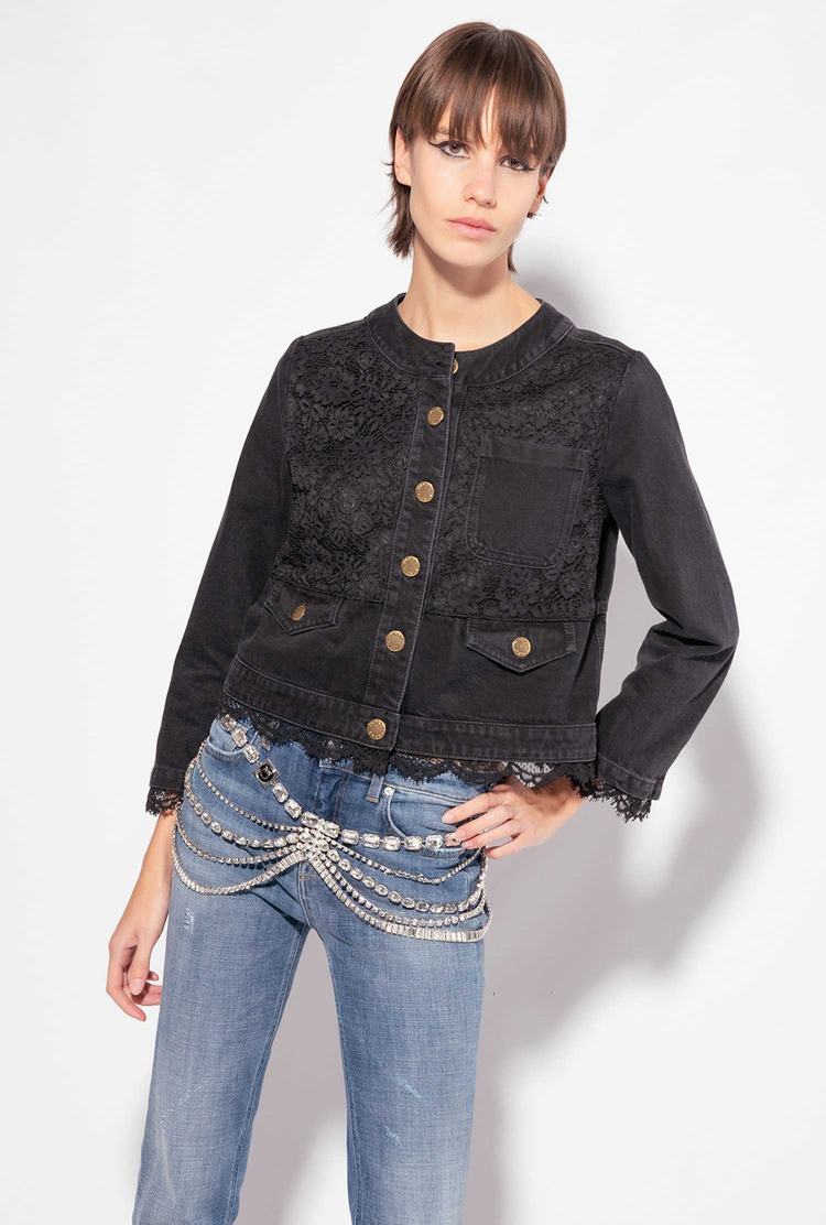 Black Women\'s Pinko Denim And Lace Jackets | Ireland-76814909