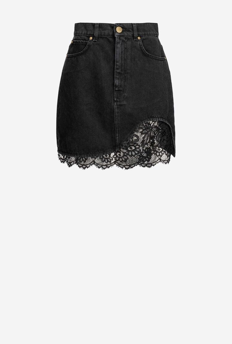 Black Women's Pinko Denim And Lace Mini Skirts | Ireland-81973509