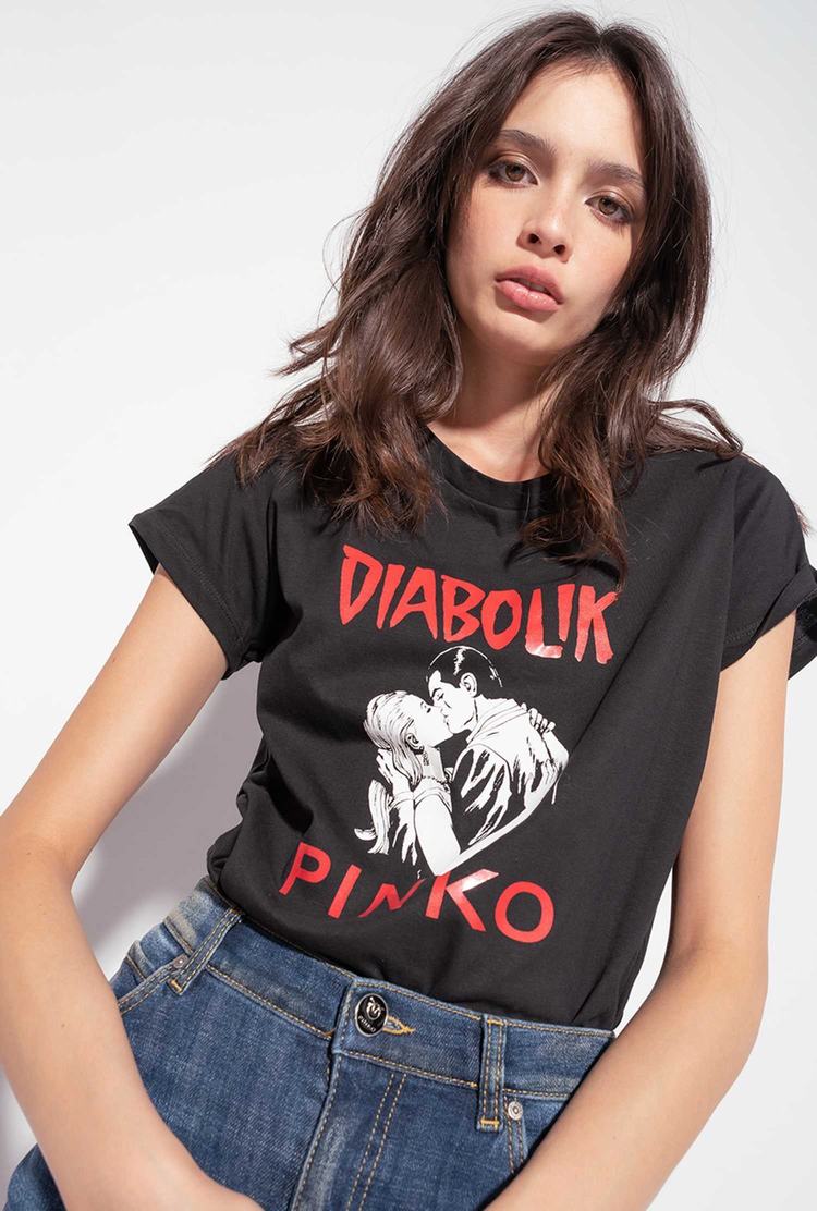 Black Women's Pinko Diabolik T Shirts | Ireland-85196079