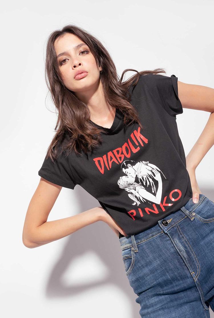 Black Women\'s Pinko Diabolik T Shirts | Ireland-85196079