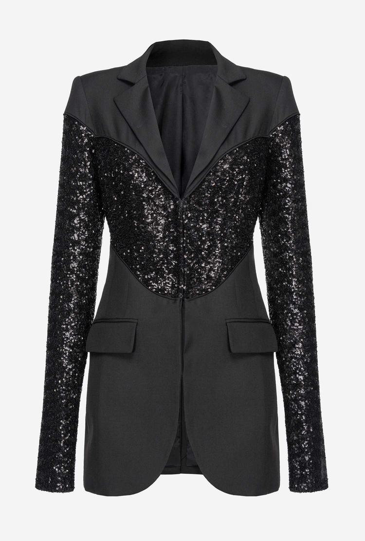 Black Women's Pinko Fitted Sequinned Blazers | Ireland-13862749