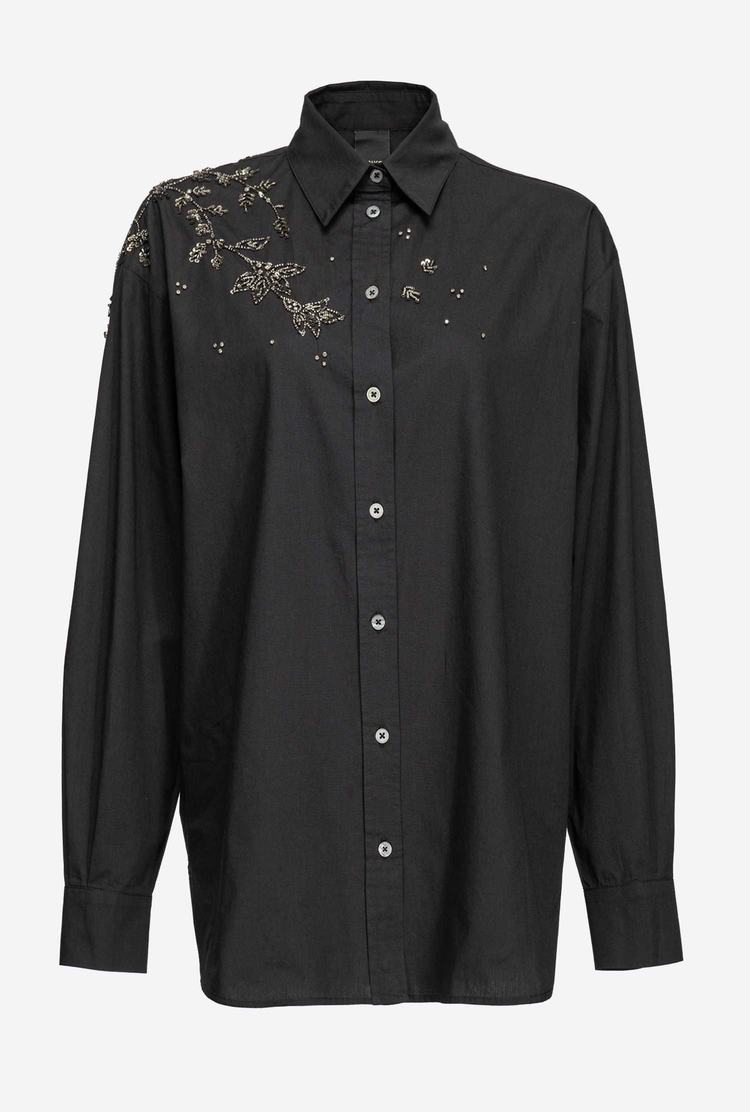 Black Women's Pinko Floral Embroidery Shirts | Ireland-64705319