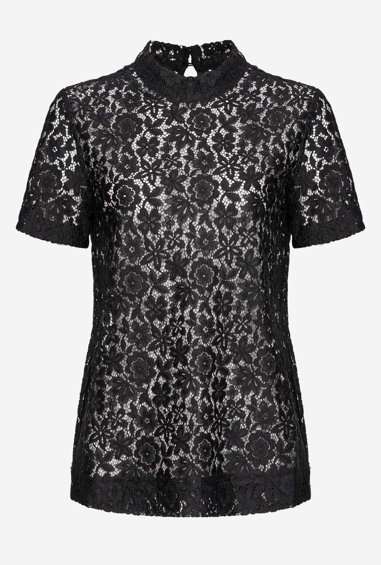 Black Women's Pinko Floral Lace T Shirts | Ireland-87249319