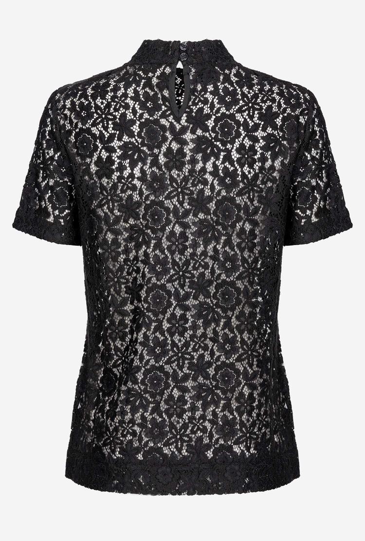 Black Women's Pinko Floral Lace T Shirts | Ireland-87249319