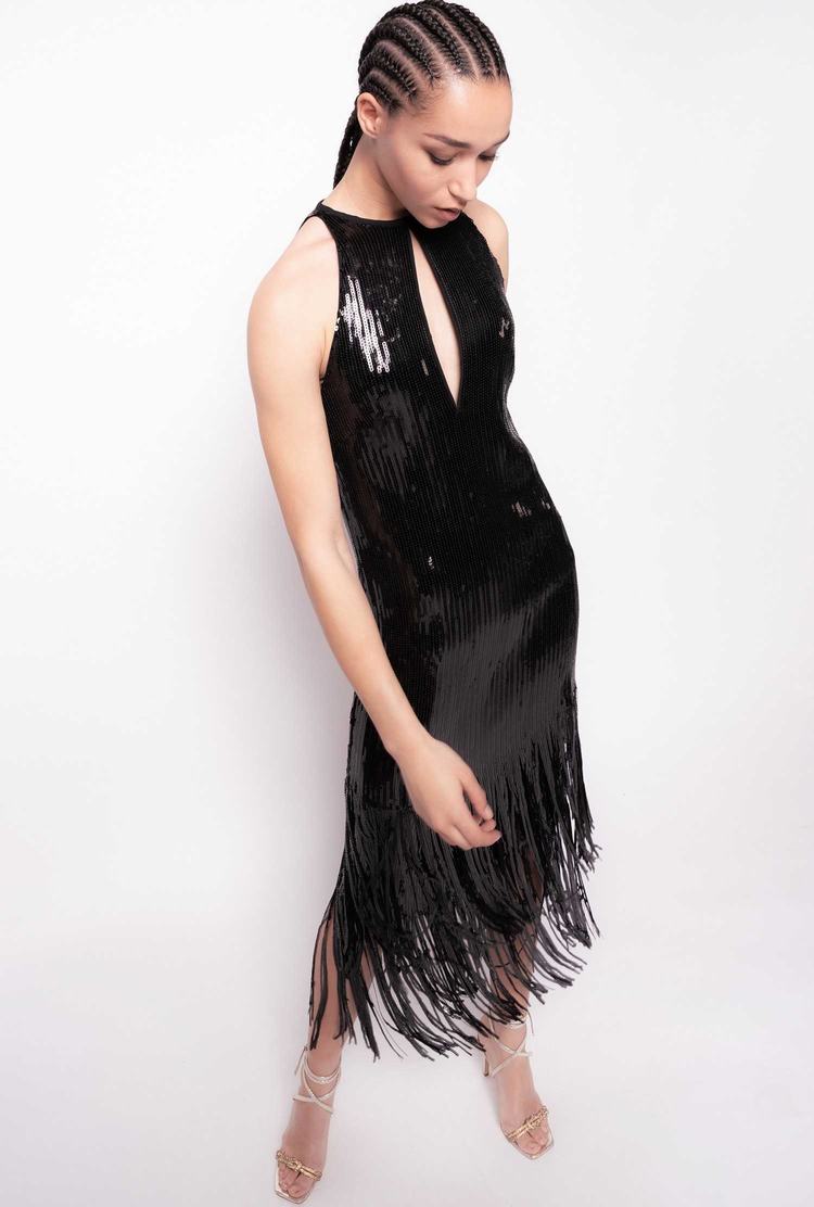 Black Women's Pinko Fringing Dress | Ireland-02516439