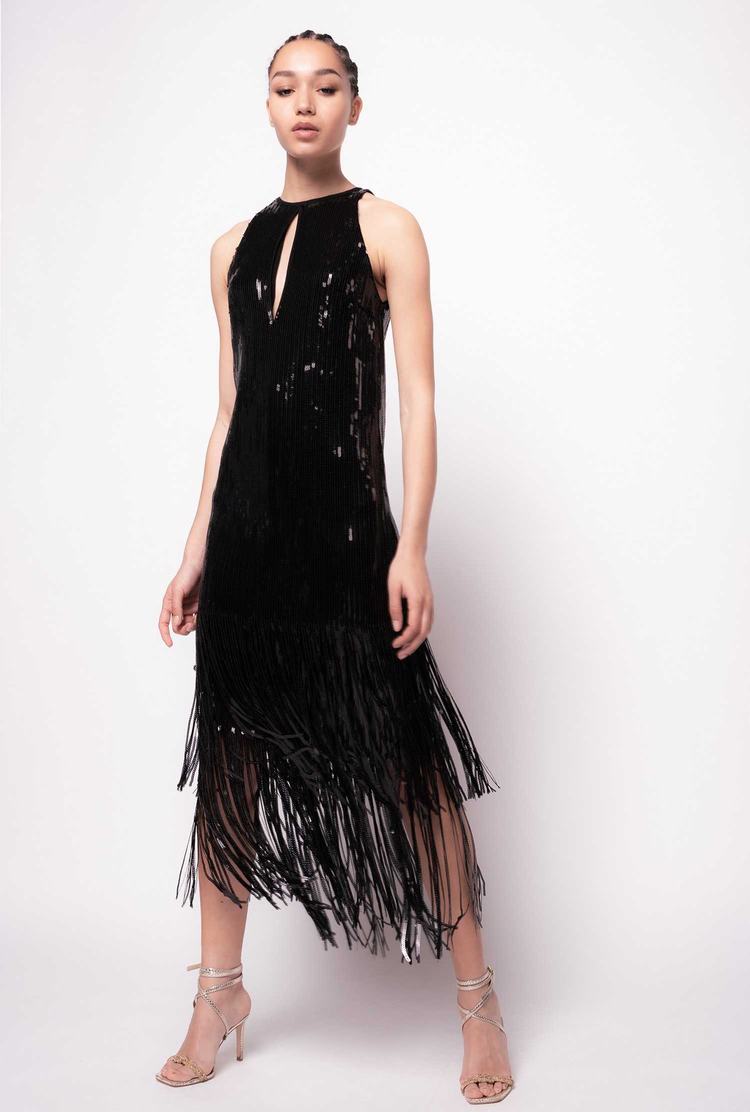 Black Women's Pinko Fringing Dress | Ireland-02516439