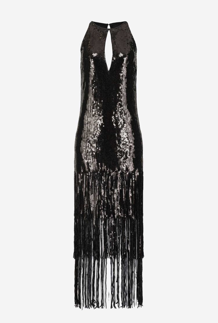 Black Women's Pinko Fringing Dress | Ireland-02516439