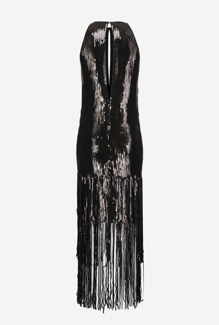 Black Women's Pinko Fringing Dress | Ireland-02516439