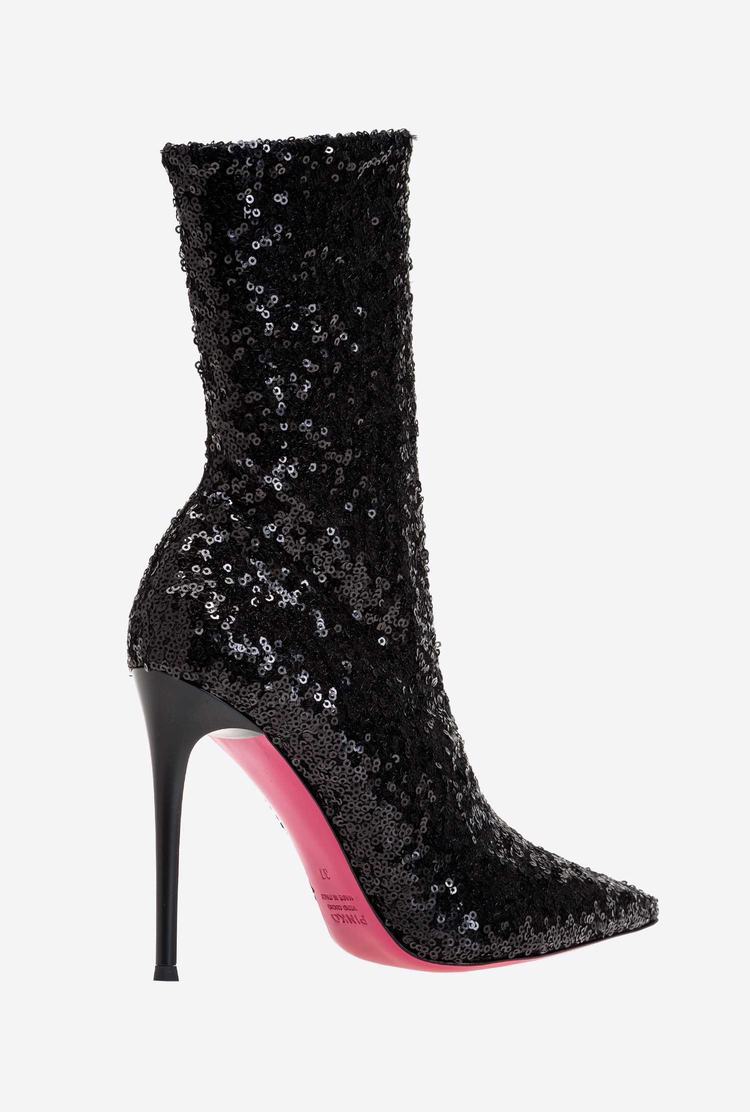 Black Women's Pinko Fully Sequinned Ankle Boots | Ireland-38602749