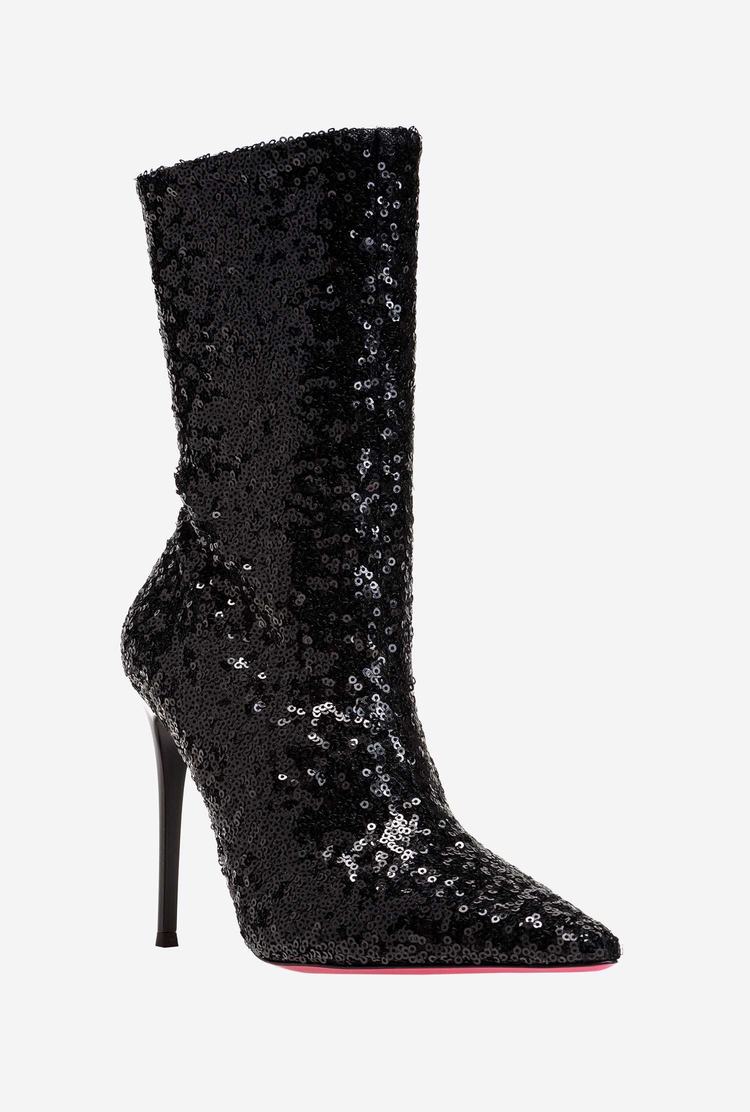 Black Women's Pinko Fully Sequinned Ankle Boots | Ireland-38602749