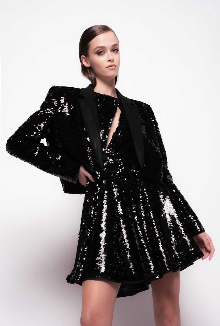 Black Women's Pinko Fully Sequinned Spencer Jackets | Ireland-64753829