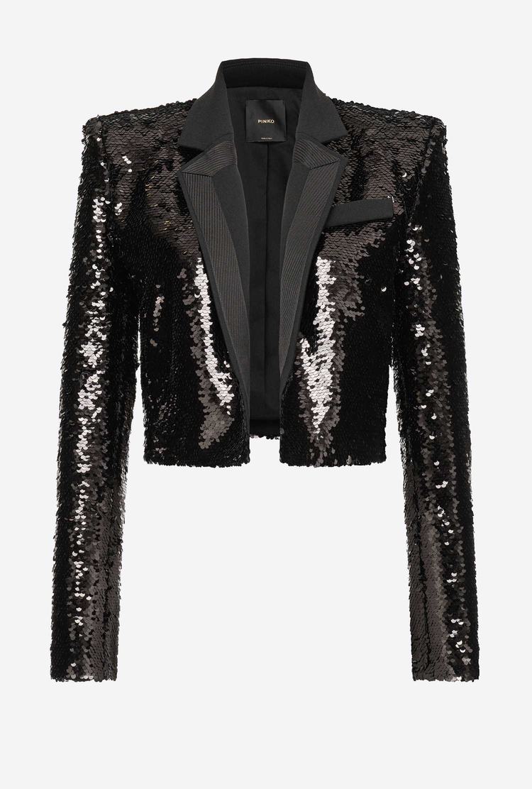 Black Women's Pinko Fully Sequinned Spencer Jackets | Ireland-64753829