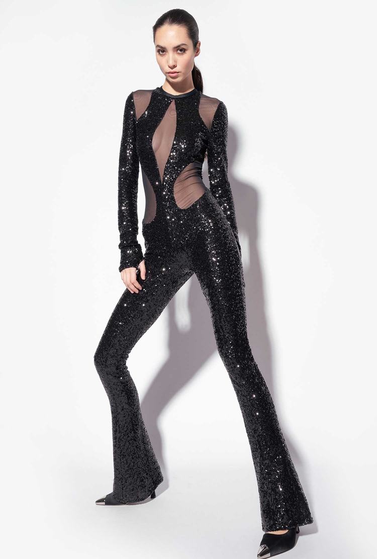 Black Women's Pinko Galleria Full-sequin And Tulle Catsuit Dress | Ireland-58239719