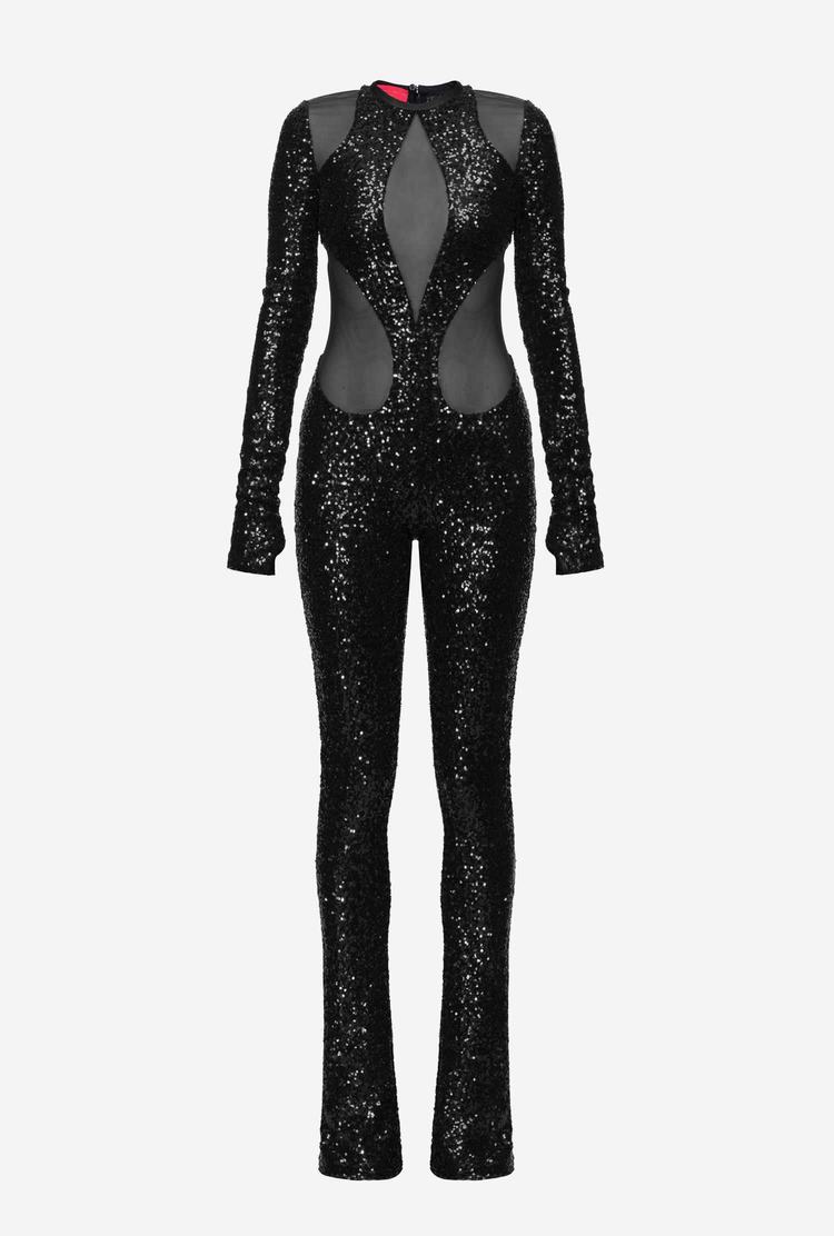 Black Women's Pinko Galleria Full-sequin And Tulle Catsuit Dress | Ireland-58239719