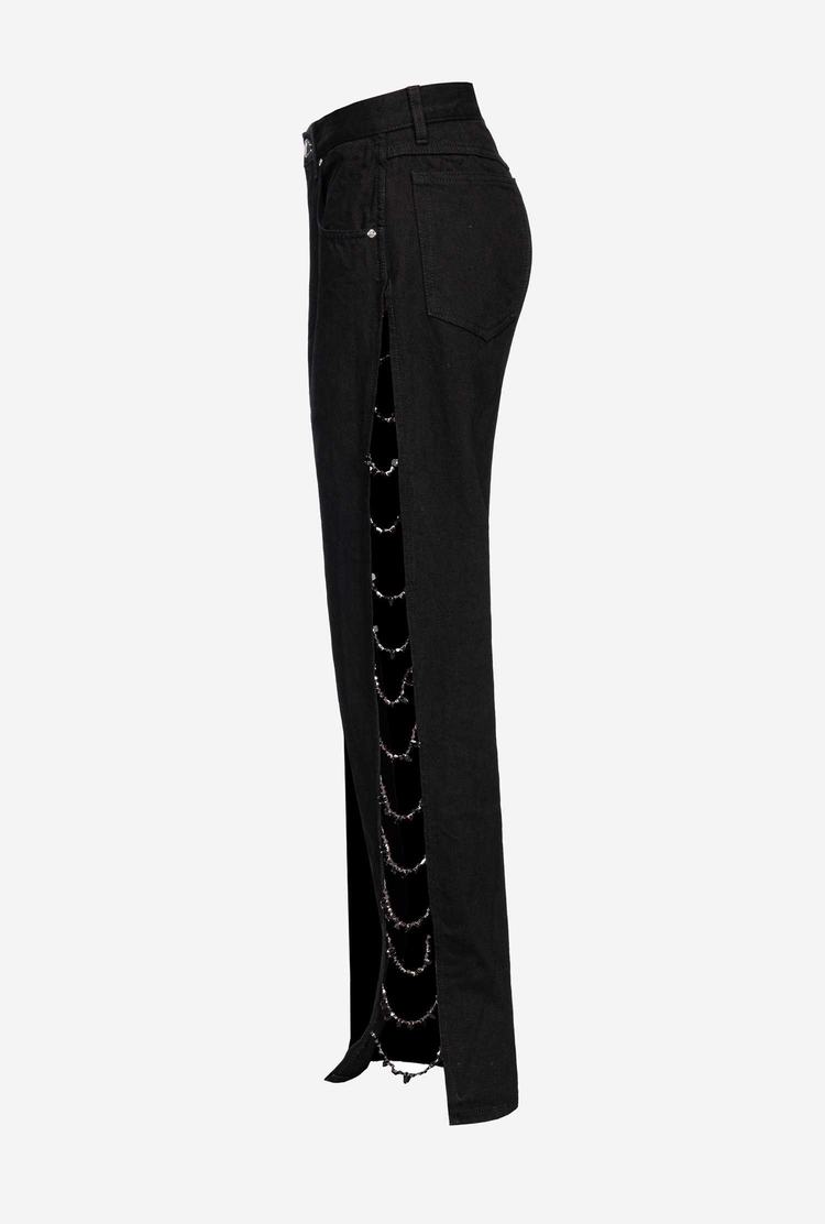 Black Women's Pinko Galleria Rhinestone-chain Jeans | Ireland-08139769