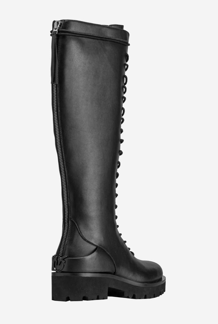 Black Women's Pinko High Leather Combat Boots | Ireland-82937169