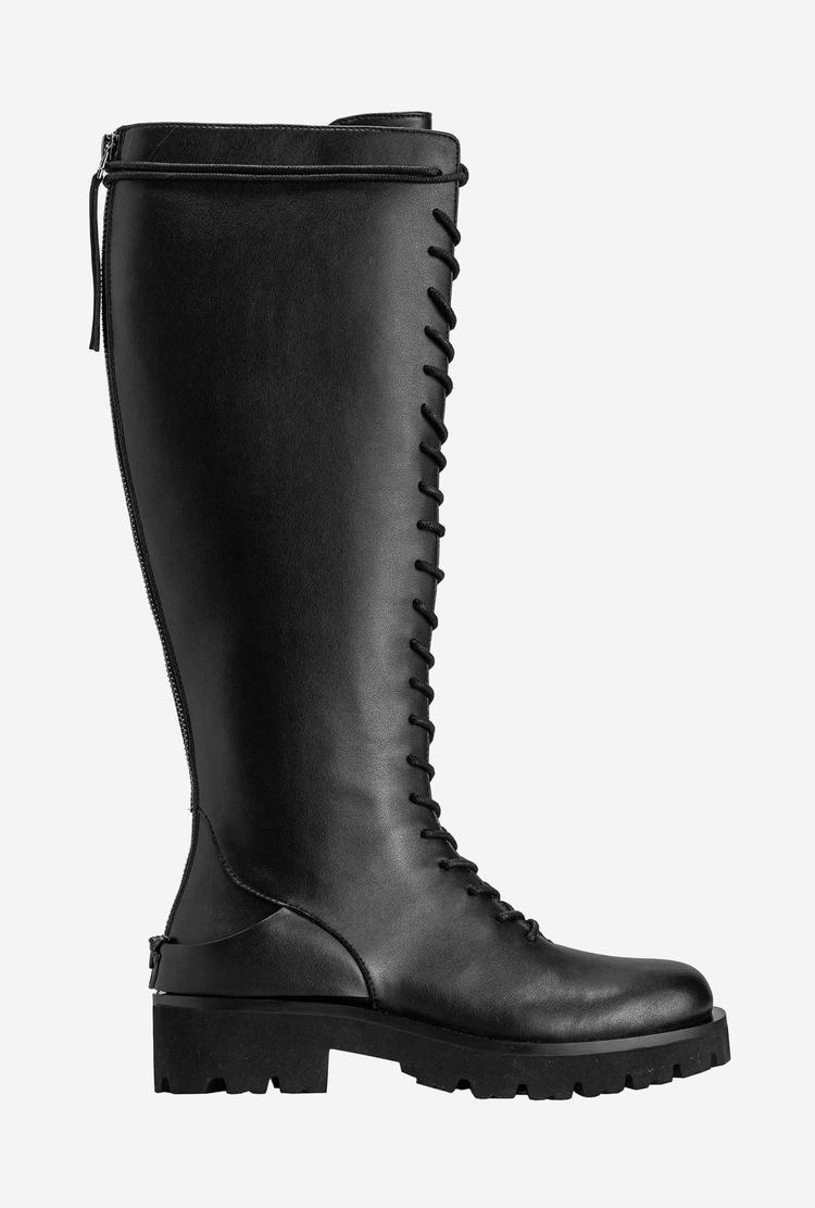 Black Women\'s Pinko High Leather Combat Boots | Ireland-82937169