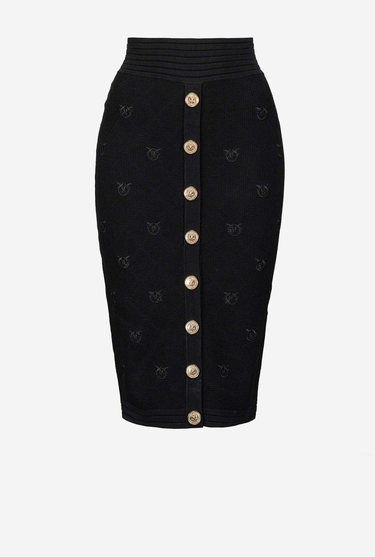 Black Women's Pinko Jacquard Love Birds Skirts | Ireland-62974189