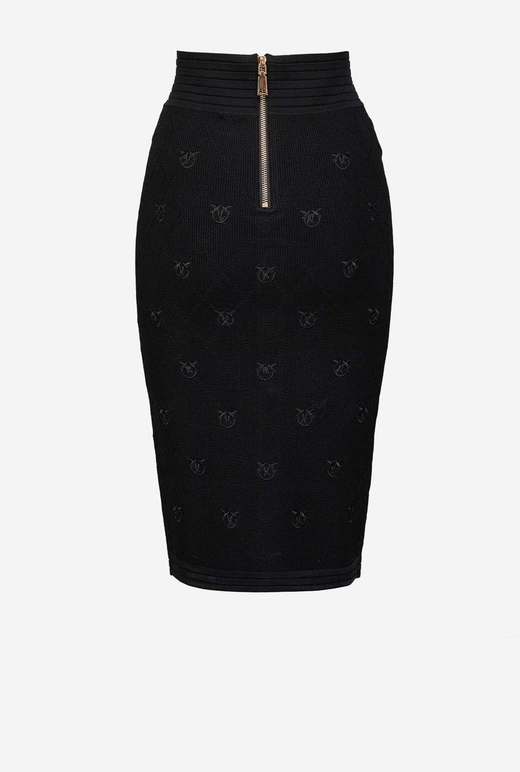 Black Women's Pinko Jacquard Love Birds Skirts | Ireland-62974189