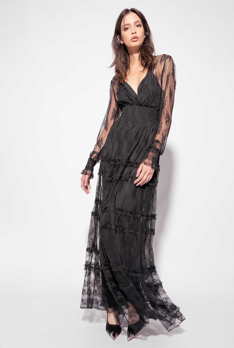 Black Women's Pinko Lace Maxi Dress | Ireland-32597409