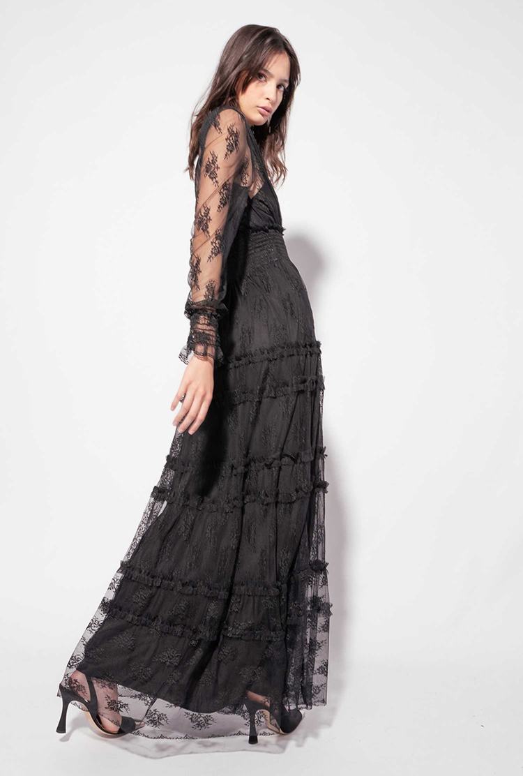 Black Women's Pinko Lace Maxi Dress | Ireland-32597409