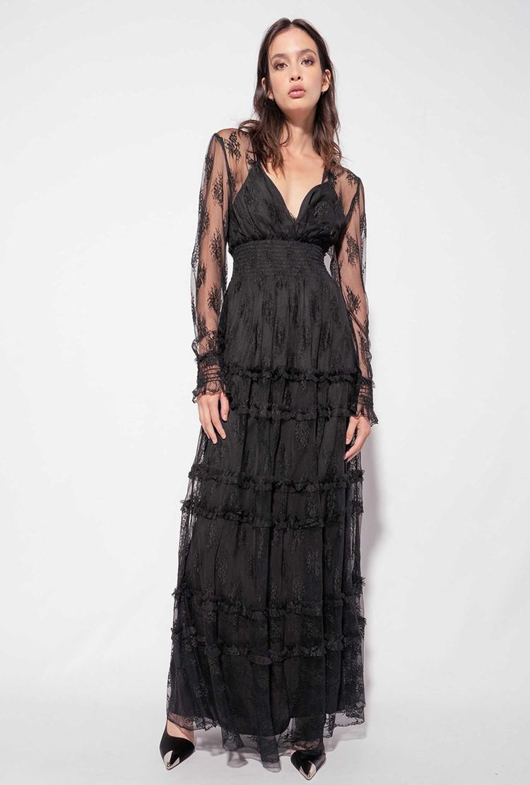 Black Women\'s Pinko Lace Maxi Dress | Ireland-32597409