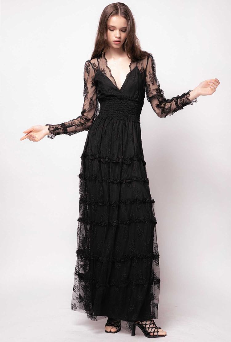 Black Women's Pinko Lace Maxi Dress | Ireland-48502939