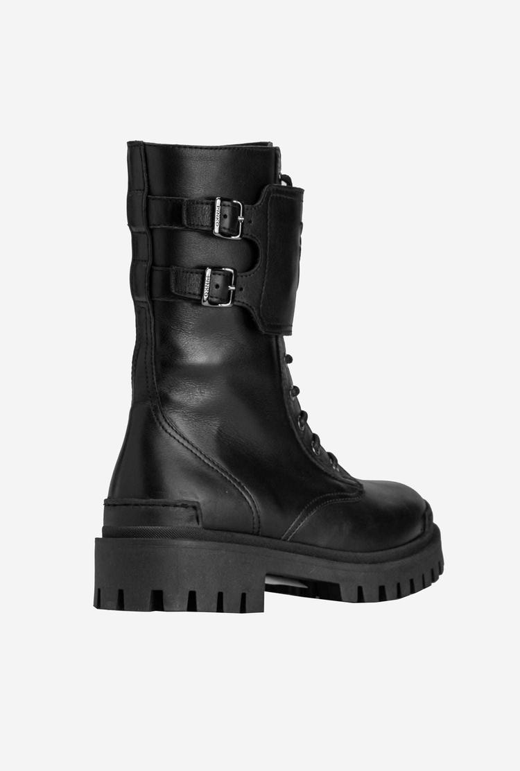 Black Women's Pinko Leather Combat Boots | Ireland-67915089