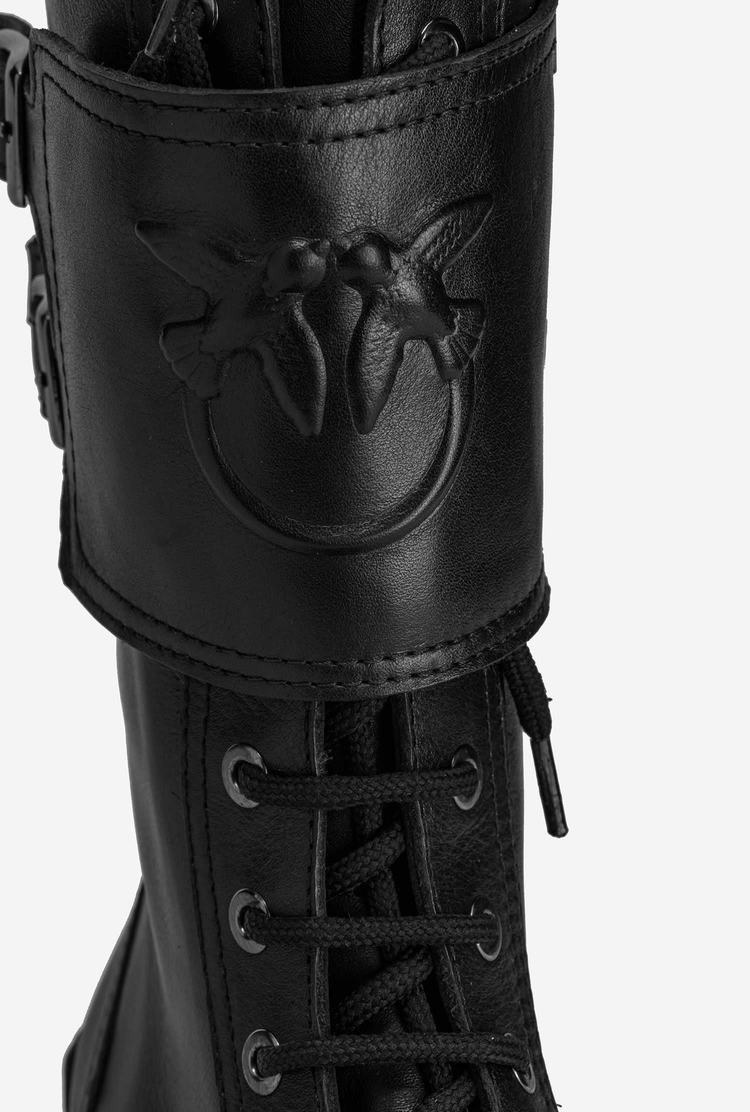 Black Women's Pinko Leather Combat Boots | Ireland-67915089