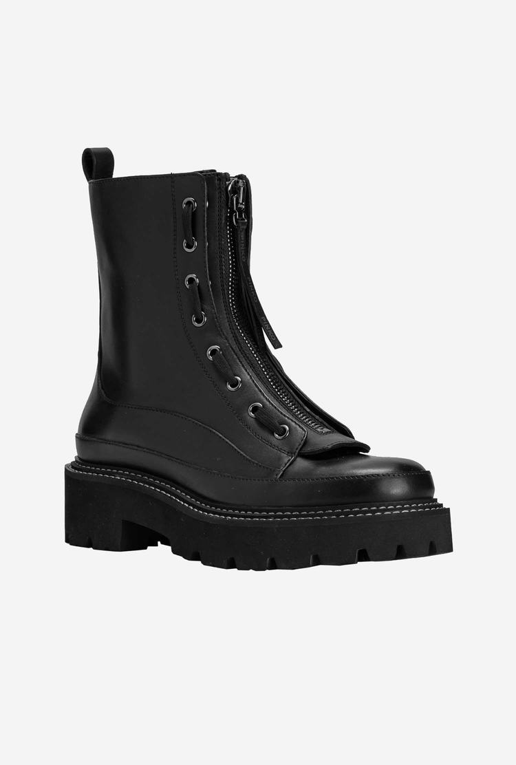 Black Women's Pinko Leather Combat Boots | Ireland-86745209