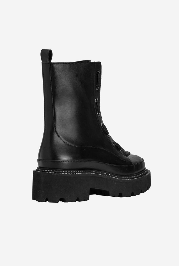 Black Women's Pinko Leather Combat Boots | Ireland-86745209