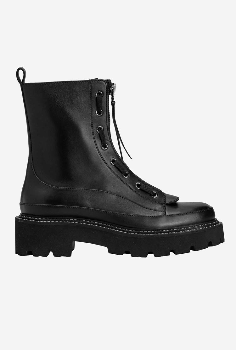 Black Women\'s Pinko Leather Combat Boots | Ireland-86745209