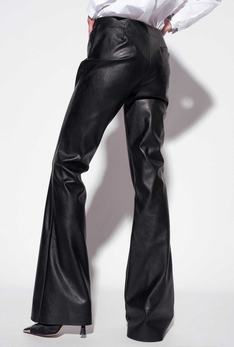 Black Women's Pinko Leather-effect Flared Pants | Ireland-92703589