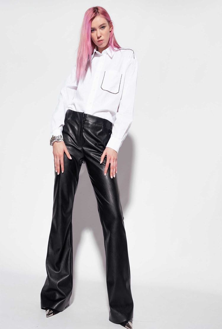 Black Women's Pinko Leather-effect Flared Pants | Ireland-92703589