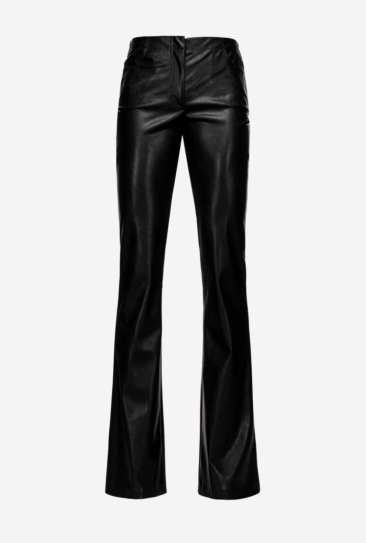 Black Women's Pinko Leather-effect Flared Pants | Ireland-92703589