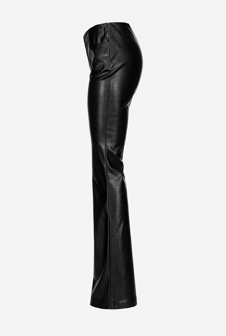 Black Women's Pinko Leather-effect Flared Pants | Ireland-92703589