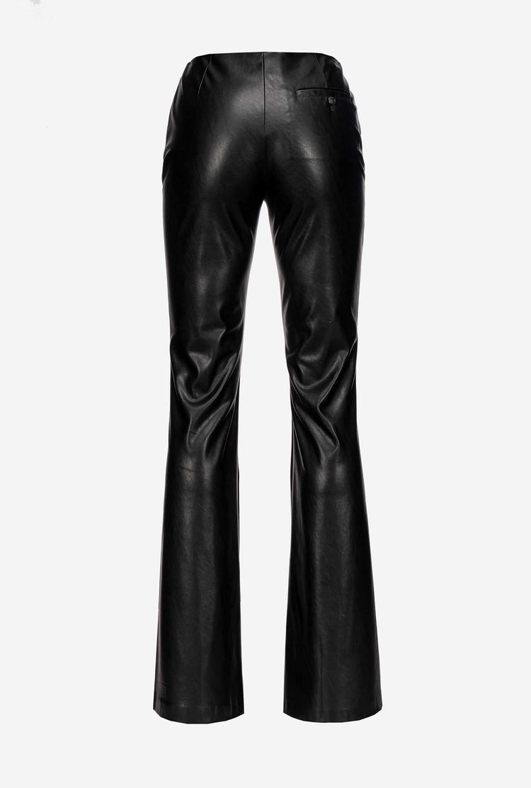 Black Women's Pinko Leather-effect Flared Pants | Ireland-92703589