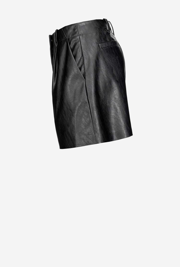 Black Women's Pinko Leather-effect Pants | Ireland-13705629