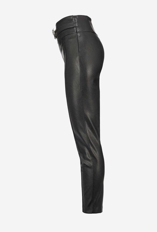 Black Women's Pinko Leather-effect Slim-fit Pants | Ireland-37906159