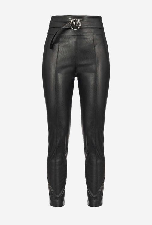 Black Women\'s Pinko Leather-effect Slim-fit Pants | Ireland-37906159